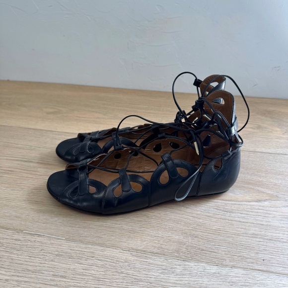 Aquazzura J’Adore Black Leather Lace Up Sandals Size 37.5 / US 7.5 - Picture 3 of 6